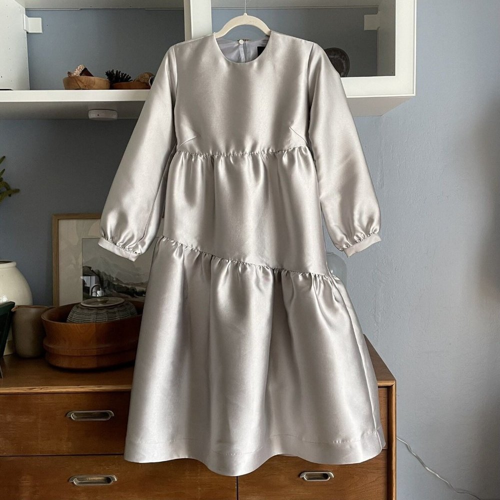 IGWT In God We Trust Beth Poppy Midi Dress Silver Mikado Size XS